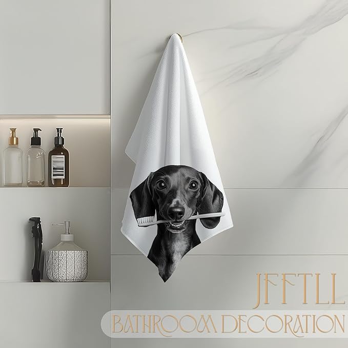 Funny Dachshund Bathroom Hand Towels, Weiner Dog Gifts for Women, Black and White Cute Dachshund Hand Towels for Bathroom Washroom Restroom Decor, 16x24 Inch, Set of 2（Upgraded Fabric）
