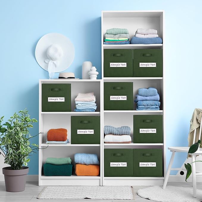 13x13x13 storage cube bins (Set of 10) Fabric storage cubes with 10 Labels Window Cards & a Pen, storage cubes 13x13, Collapsible 13 inch cube storage bins, Cubby Organizer Boxes, Dark Green