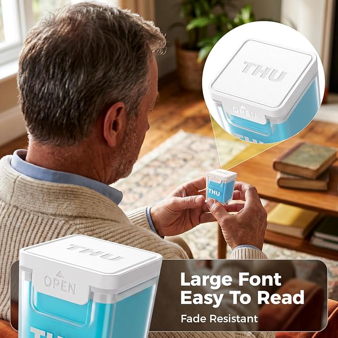 ODARO Extra Large Weekly Pill Organizer Once A Day - Blue | Large Capacity, Big Font, Wide Opening Easy For Seniors, Detachable Portable, Spill Proof, BPA Free