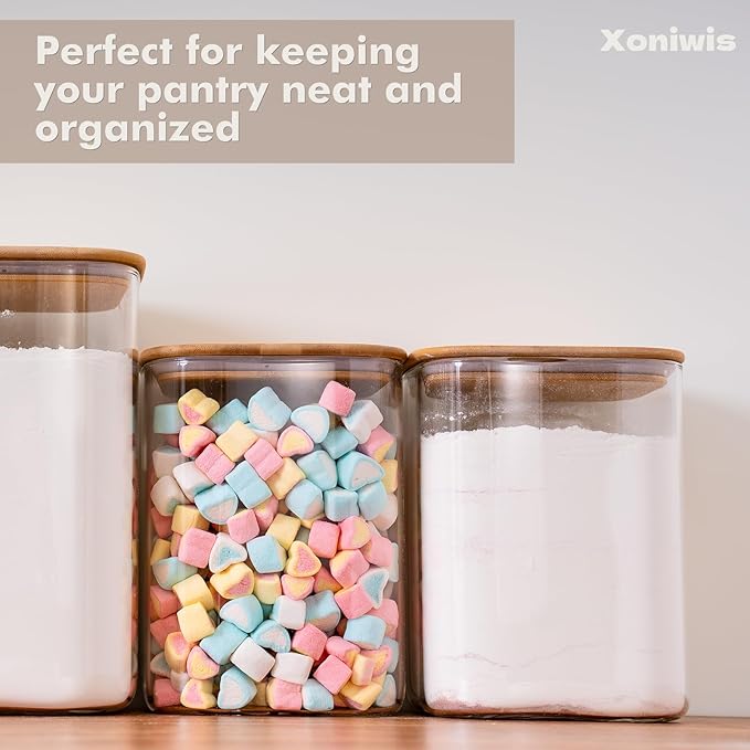 2-Pack 4.6Qt Large Glass Flour Sugar Storage Containers with Lids | Wide Mouth Design, With Measuring Cups, Minimalist Kitchen Organizer,Scandinavian Style Storage,Nordic Style Storage