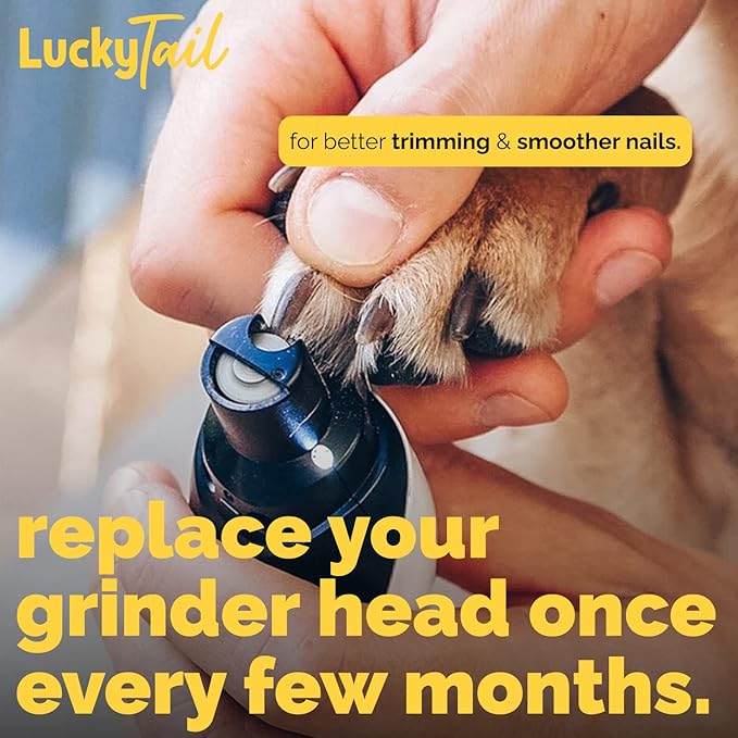 LUCKY TAIL - Dog Nail Grinder - Hard & Soft Replacement Heads - Small & Large Dogs - Premium Quality - Diamond Tip Drill Bit - Professional Dog Nail Trimmers - Grooming Tool kit - 2 Pack