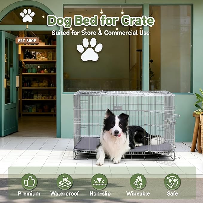 Outdoor Dog Crate Pad Bed, Reversible Waterproof Wipeable Kennel Mat, 35x22 | Wipeable Kennel Mat Pet Sleeping for Medium Large Dogs, Waterproof, Outdoor, Anti-Slip, Suit for Travel, Trunk, Dark Grey
