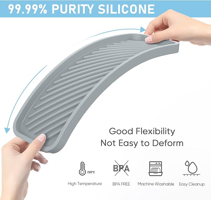 Silicone Sponge Holder, Kitchen Sink Organizer Tray（Grey）