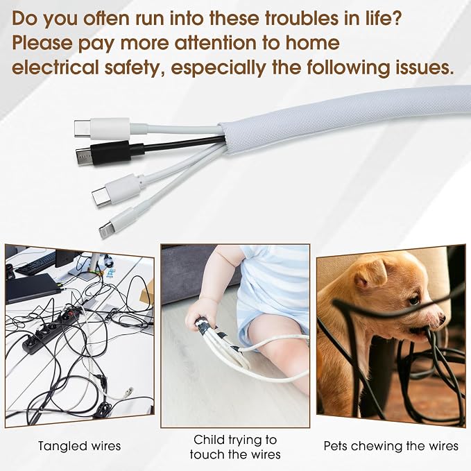 Cord Protector for Pets, Wire Protector 10FT-1/2 inch-White | No Chew Cord Cover for Pets,Protects Cable and Wire from Pets Chewing,Ideal for USB, Power and Video Cords