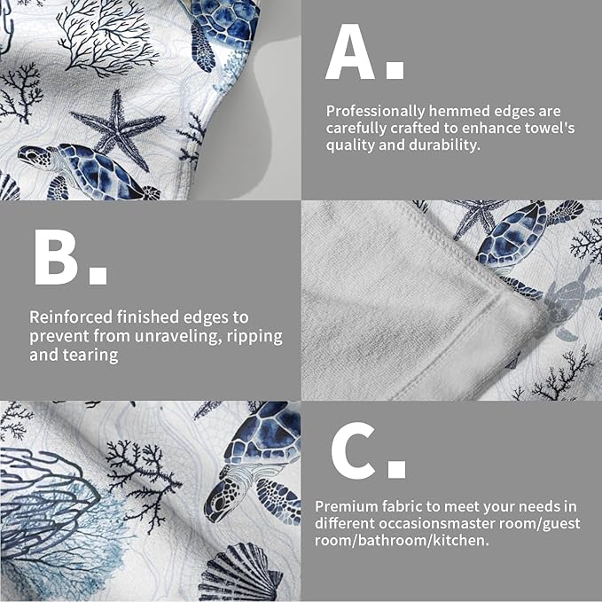 Giwawa Sea Turtle Hand Towel Set of 2, Summer Ocean Coral Starfish Towel, Watercolor Undersea Blue Tortoises Face Towel Quick Dry Dish Wash Cloth for Hotel Bathroom Gym Home Spa Decor
