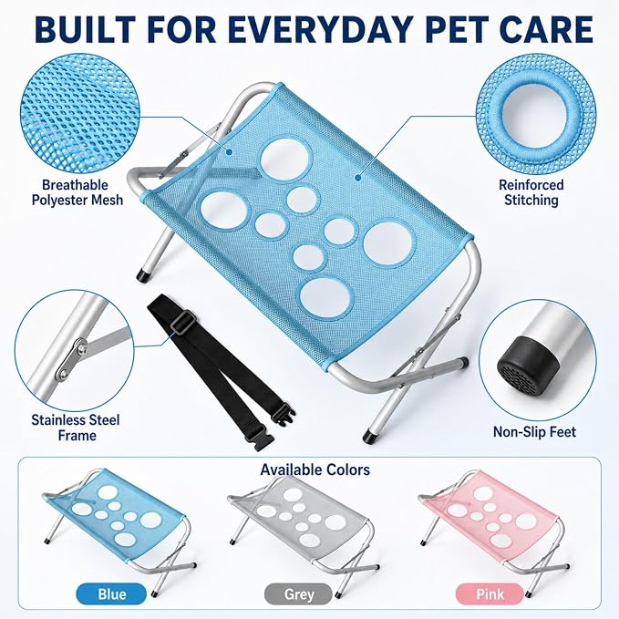 Foldable Pet Bathing Stand, Pet Grooming Mesh Bath Stand，Blue | Portable Dog Shower Grooming Rack, 44 LBS Weight Capacity for pet Washing Maintenance Travel Grooming