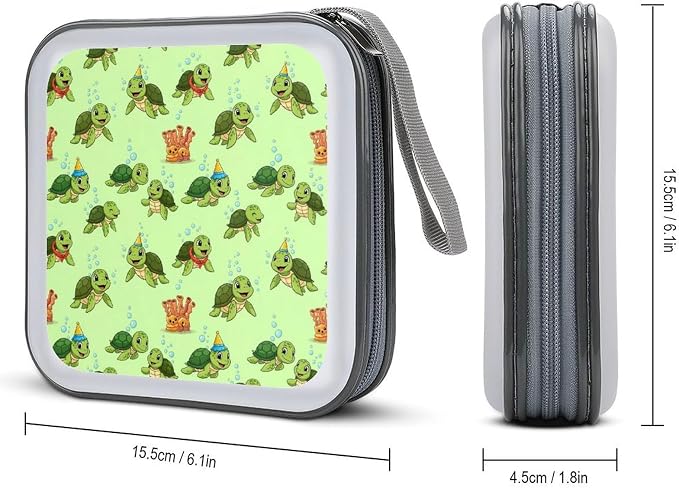 Portable Hard Shell DVD Storage Cute Sea Turtles Themed Green, 40-Disc Binder with Carry Strap, Protective Case for Movies Music Travel