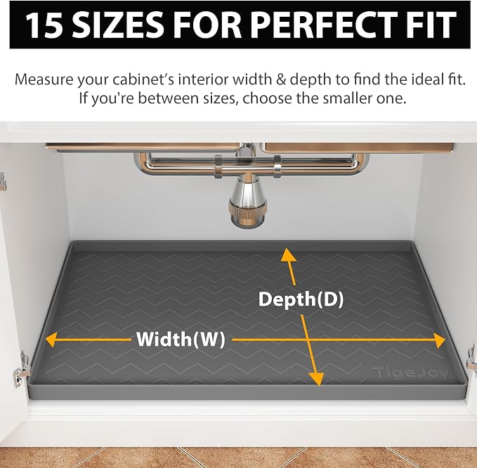 TigeJoy Under Sink Mats for Kitchen Waterproof 25" x 19", Cabinet Liner | Leak-Proof Silicone Mat Sink Protector, Kitchen Essentials Organizer and Storage,Boot or Shoe Tray, Pet Feeding Mat