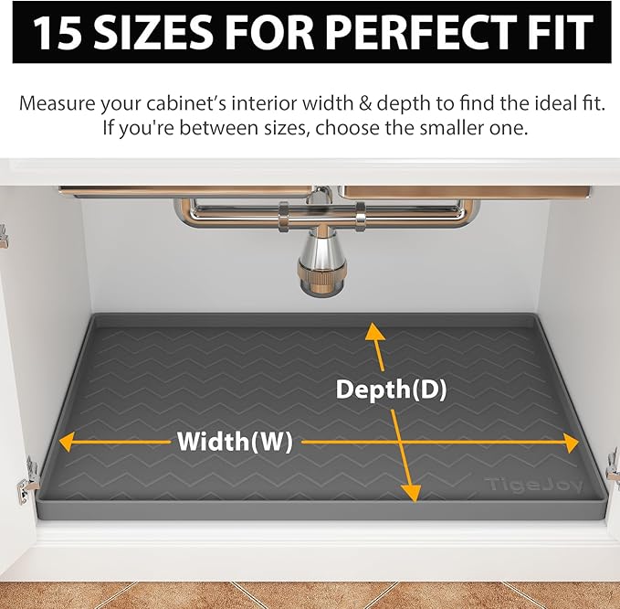 TigeJoy Under Sink Mats for Kitchen Waterproof 19" x 19", Cabinet Liner | Leak-Proof Silicone Mat Sink Protector, Kitchen Essentials Organizer and Storage,Boot or Shoe Tray, Pet Feeding Mat