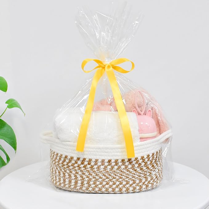 ABenkle Small Basket with Handles, Boho Decorative Rope Woven Dog Cat Toy Storage Bin Shelf Storage Organizer, Easter Christmas Gift Basket, 12"x8"x5"