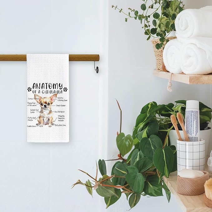 Funny Chihuahua Dog Kitchen Towels, Chihuahua Gifts for Women, Men's Hand Dish Towels, Dog Anatomy Tea Towel for Kitchen, Bathroom Decor