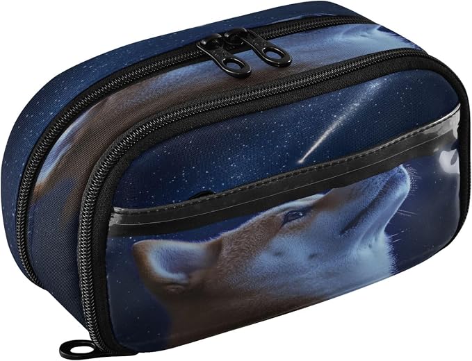 SUABO Pet Dog Shooting Star Pencil Case Large Pen Stationery Bag | Pencil Pouch Stationery Organizer with Compartments, Transparent PVC Layer, School Office Supplies for Kids Adults