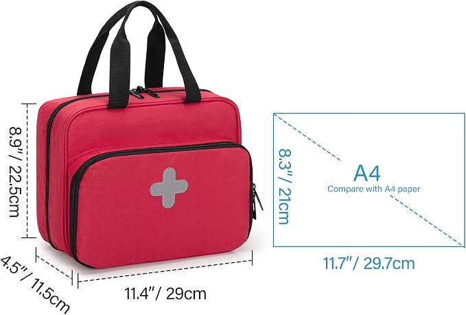 CURMIO Pill Bottle Organizer, Lockable Medicine Bottle Storage Bag, Red | Emergency Medical Supplies for Home Care, for First Aid Kits, Multifunctional Bag, Home Storage, Dormitory, Travel, Empty Bag