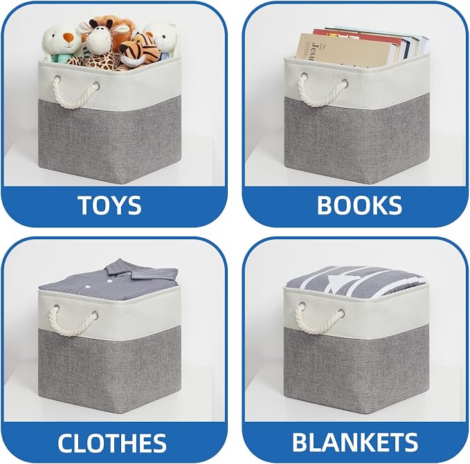 Temary Fabric Storage Baskets for Organizing, Grey Basket for Shelves, Collapsible Baskets with Handles for Shelves, Home, Closet (White&Gray)