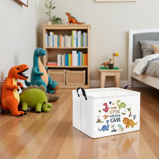 Rectangular Kids Storage Basket Baby Storage Basket with Handles for Home Kitchen Boys and Girls Cute Toy Storage Bin Organizer Shelf Book Room Decor(Dinosaur)