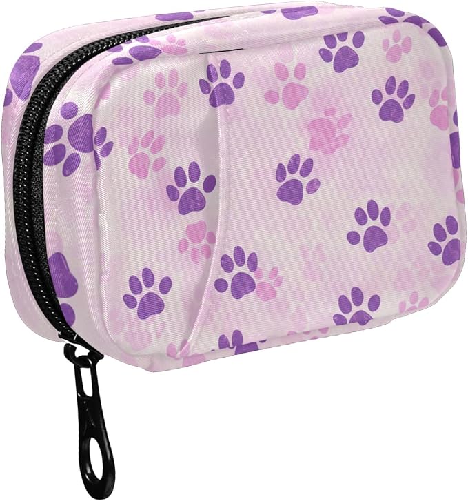 Fustylead Cute Pink Purple Dog Cat Paw Prints Pill Organizer and Storage Weekly with Zipper, Removable Pill Box Portable Medicine Organizer for Vitamin Fish Oil Supplement