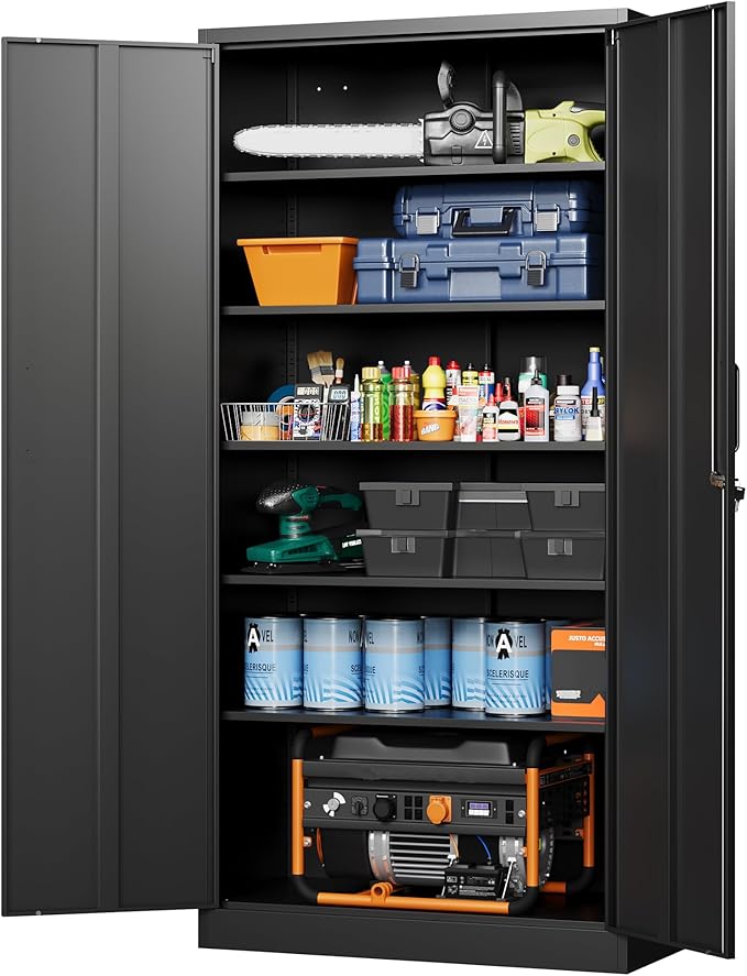Metal Garage Storage Cabinets with Lock-72 Tall Tool Organizer Steel Lockers, 5 Adjustable Layers Shelves for Home,Office,Warehouse,Garage,(Black-72“)