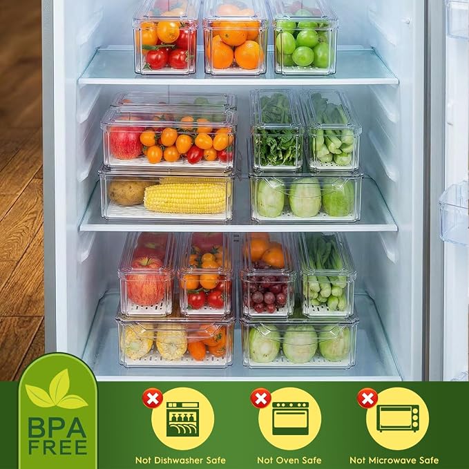 ZIJUND 6 Packs Fridge Organizers and Storage, Refrigerator Organizer Bins | Stackable BPA-Free Refrigerator Organizers and Storage Containers for Fruit, Vegetable, Food, Drinks, Cereals, Clear