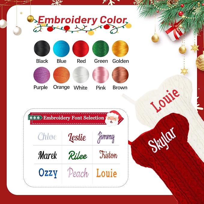 Personalized Pet Christmas Stocking,18 inch Custom Name Knit Christmas Stockings for Dog，Large Bone Xmas Stockings (Set of 2)