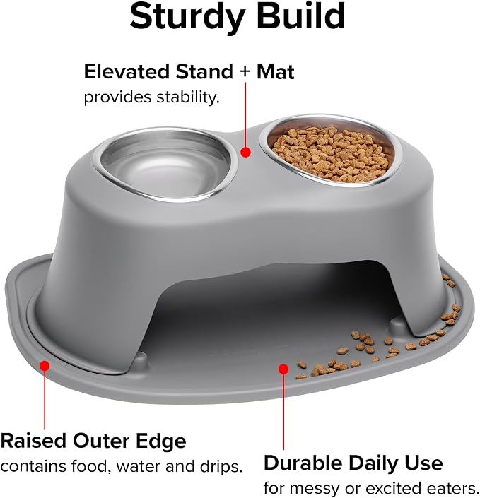 WeatherTech Double High Pet Feeding System w/Plastic Dog/Cat Bowls - 3" High Stand Dark Grey (PDHC0803DGDG)