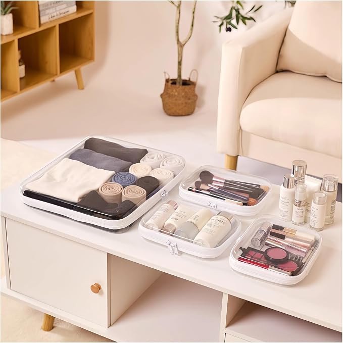 Clear Hard Shell Zipper Pouches, Clear Zipper Bags, Hard Case Pouches for Purse & Diaper Bag Organizer,and Travel Essentials (XXL+3M)