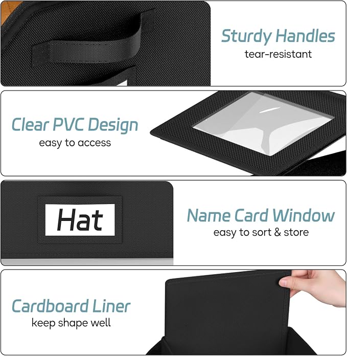 AOODA Stackable Hat Storage Box for Baseball Caps, Holds 12 Caps | Hat Organizer for Closet, Sturdy Hat Boxes for Men, with Cardboard, Space-Saving, Pure Black