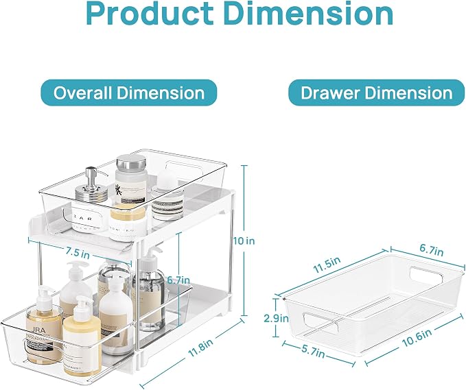Vtopmart 4 Pack Pull Out Bathroom Under Sink Organizer (S-Standard, White) | Slide-out drawers, Multi-purpose storage, Clear visibility, Easy Set-up