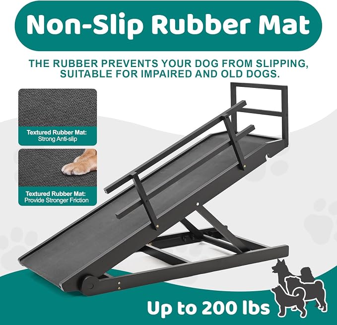 Dog Ramp for Bed & Couch, Foldable Wooden Pet Ramp, 5 Adjustable Heights | Height up to 27.5", Portable Dog Ramp with Non-Slip Rubber Surface & Safety Railings, Pet Ramp for Small, Large, Senior Dogs