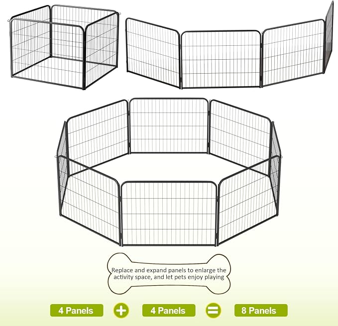 BestPet | Dog Playpen Extender | 24", 4 Panels | Expandable Design | Heavy Duty Metal Pet Exercise Pen | Indoor/Outdoor Fence Panels | Anti-Skid, Rust-Resistant, Removable and Tool-Free Setup