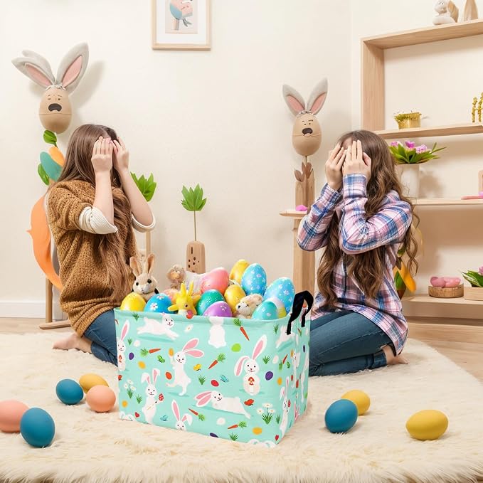 Large Empty Easter Basket for Kid Fabric Personalized Bunny Eggs Easter Gift Basket for Boy and Girl (Rabbit Magician Easter Egg)