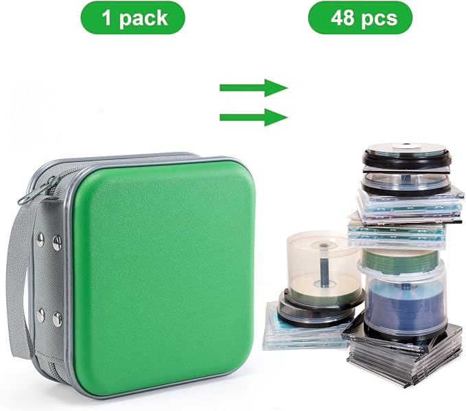 UENTIP CD Case for Car,48 Capacity DVD storage Organizer For Home Travel | CD Holder DVD Case, Smooth Double Zipper, Hard Plastic Shell, Scratch-Resistant, Slip-Resistant Tab, Blu-ray/CD/DVD Storage