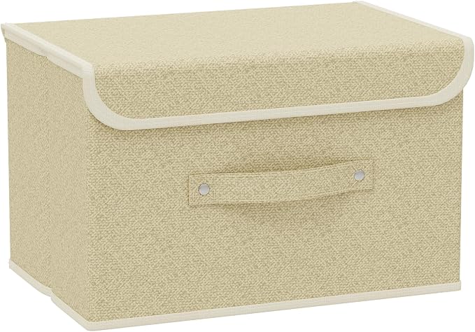 Storage Bins with Handles,Grey and Beige,15x9.8x9.8in,1 Pack | Storage Baskets with PP Board Support,Washable Wardrobe Organisers with Lids,Stackable Organization Bins for Socks,Ties,Scarf
