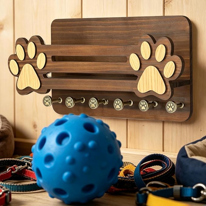 Leashes Holder for Wall 6 Hooks Floating Shelf Decorative | Door Key Holder Hanger for Indoor Home Living Room Kitchen Bedroom Apartment Hallway
