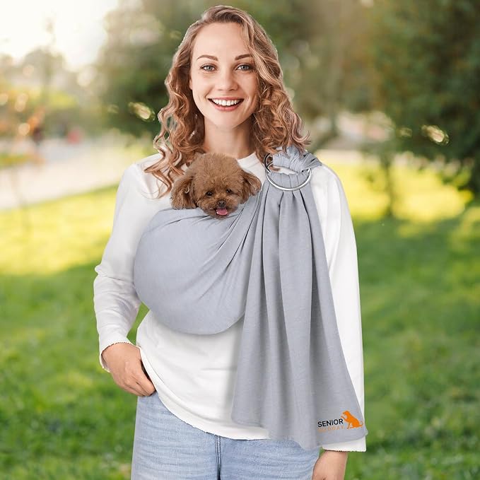 Dog Sling Carrier for Small Dogs, Adjustable Cat Sling Carrier, Light Gray | Hands-Free Front Carry Chest, Soft Breathable Fabric Wrap, Puppy/Kitten/Pets Up to 15 lbs, Machine Washable, Anti-Anxiety
