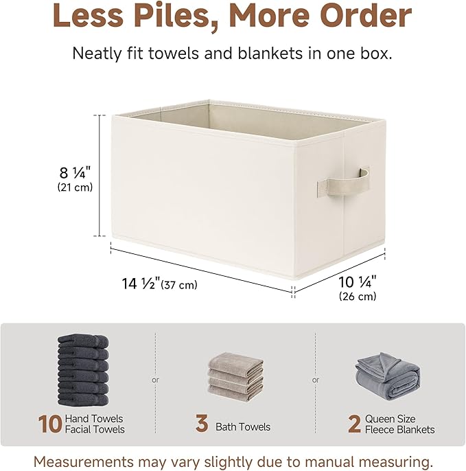 StorageWorks Closet Storage Bins, Beige, 3-Pack, Large | Closet Organizers and Storage Bins, Fabric Storage Baskets for Shelves, Linen Closet Organizer for Clothes