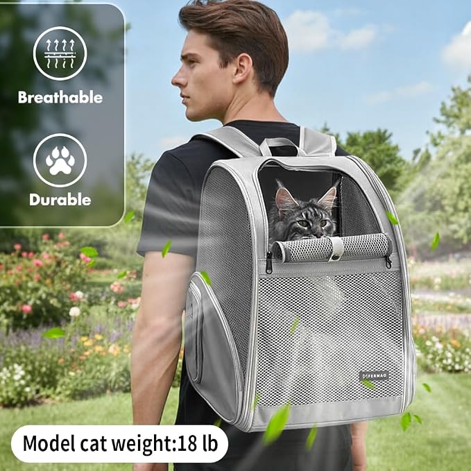 Pet Backpack Carrier ，Large Cat Carrier Backpack Up to 20 Lbs with Breathable Mesh, for Medium Large Cats or Small Dogs, Travel Hiking Camping Backpack (Gray-XL)