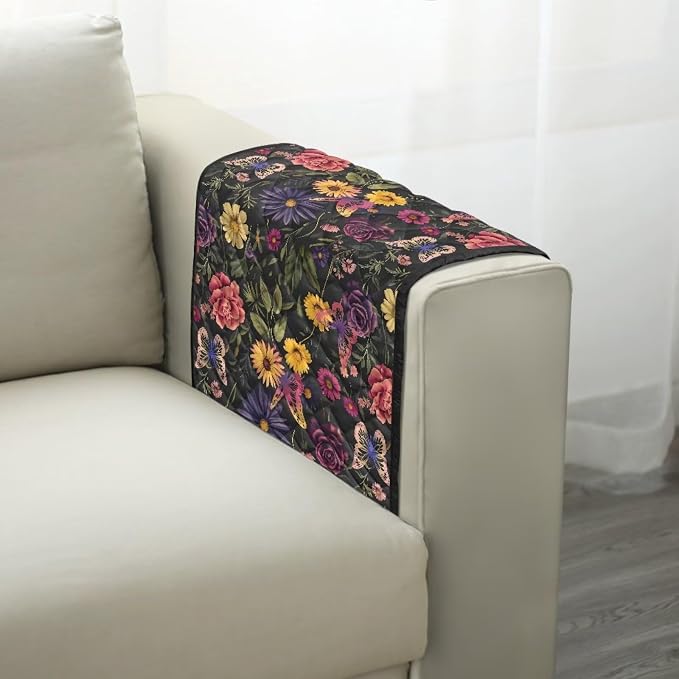 Sofa Arm Rest Cover Armrest Covers for Living Room Loveseat Couch Recliner Armchair Slipcover Sofa Arm Protector for Pets with Organizer Pockets Floral Pattern
