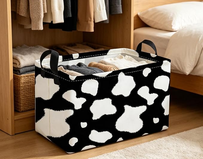 Essme Rectangular Cow Basket,Kids Storage Bins Organizer with Handles for Farm Room Decor, Gift Basket,Shelf Basket.(Cow)