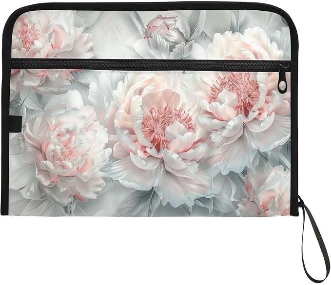 13 Pocket Zipper Expanding File Folder A4 Pink Flower | Accordion File Organizer with Front Pouch A4 Letter Size Portable Folders for Documents Receipt School Office Supplies