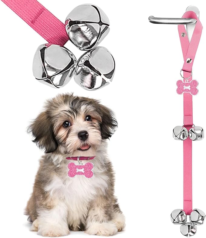 Dog Bells, Puppy Potty Training Bell Dog Doorbell Potty Train Dog Bell for Potty Training Door Bells for Dogs to Ring to Go Outside Jingle Bells (Pink1, 1 PCS)
