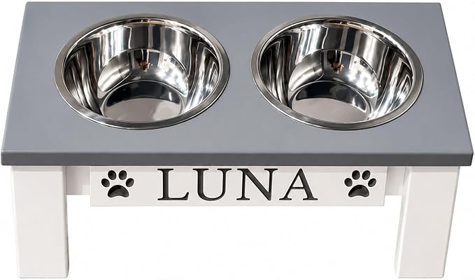 Tilted Dog Bowl - Personalized Custom Elevated Feeder for Short-Nose Dogs | Farmhouse Style, Stainless Steel Dishwasher Safe Bowls, Anti-Slip, Raised Angled, Flat-Face Dogs, Made in USA
