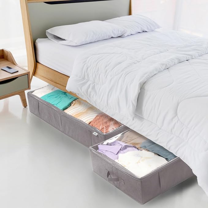 StorageExpert Under Bed Storage Containers, Closet Organizer, Grey, 4 Pack | Under Bed Storage, Foldable Fabric, Large Capacity, Dustproof, Clothes Storage, Blanket Storage, Toy Organizer, Space Saving