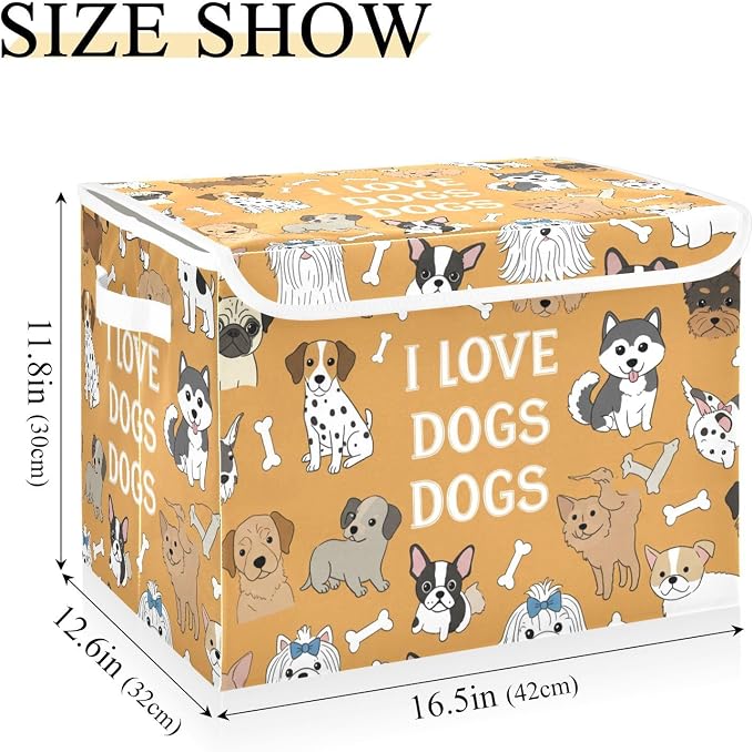 Pet Animal Motif Storage Bins with Lids Closet Bedroom 40L Fabric Bin | Decorative Storage Boxes, Foldable & Stackable, Dust-Proof Flip Top, Reinforced Handles, For Home & Dorm, Clothes & Toy Box
