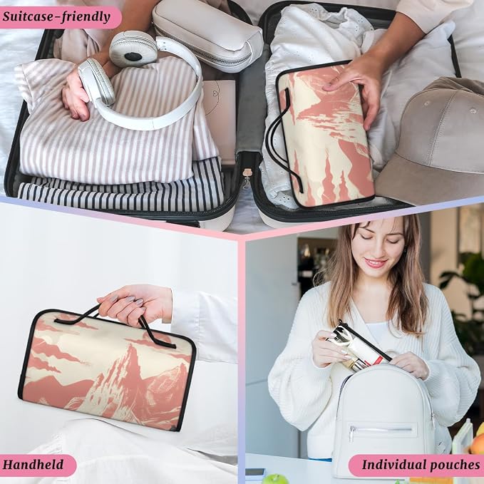 Vintage West Cowboy Makeup Bag for Women Hanging Roll-Up Travel Organizer Toiletry Kit with 4 Removable Compartments, Wild West Cowboy