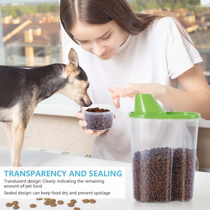 SenseYo Pet Food Storage Container 2lb 2.5L Translucent Cat Dog Food Storage Container Dispenser with Measuring Cup Pour Spout Sealed Cover for Pets (Pink 1pcs)
