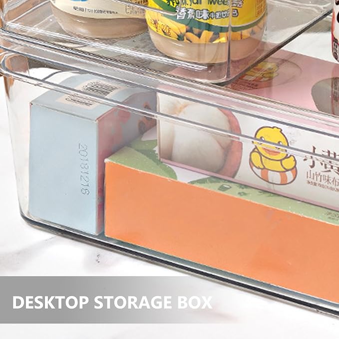 SEWACC Desktop Storage Organizer Box with Protective Lid, Stackable Pet Makeup and Beauty Products Container for School and Bathroom Use, Wear and Break Resistant