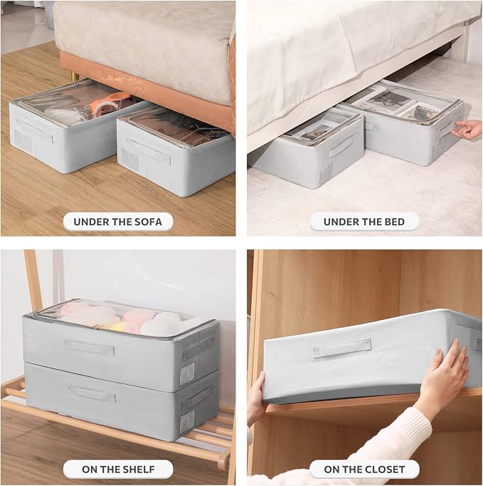 CYhom Under Bed Storage Bins Frame Storage Box Oxford Fabric Sturdy Underbed Container Foldable Stackable Large Capacity Clothes Organizer