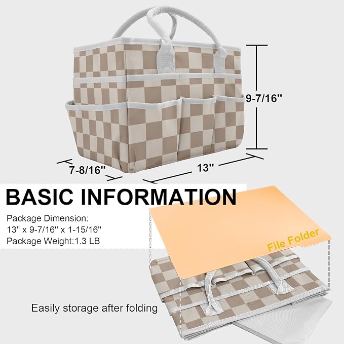 Cupohus Art Organizer Craft Storage Tote Bag with Handles Checkered | Portable Supply Storage for Sewing, Scrapbooking, Journal, Oxford Fabric Carrying Caddy for Teacher, Officer, Artist
