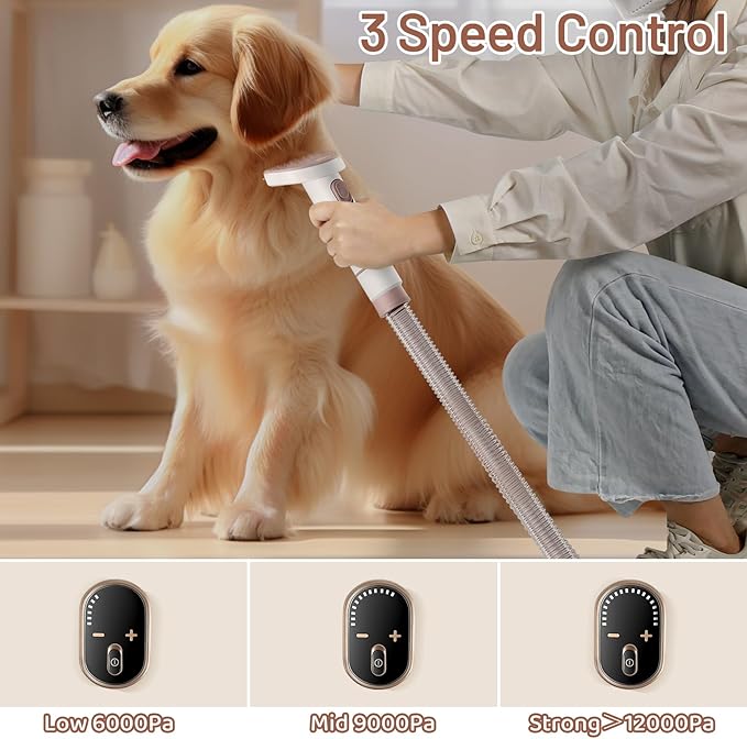 Mavpet 3.2L Dog Grooming Kit & Vacuum Suction, 3 Level Pet Hair Vacuum Groomer with Clippers for Thick Coats, 6 Shedding Grooming Tools for Dogs Cats
