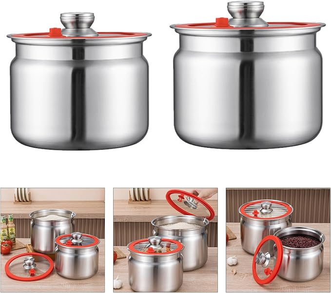 Sturdy Stainless Steel Kitchen Storage Jars with Clip Airtights Seal for Preserving Rice Flour Coffee Dry Goods Airtights Container with Clip